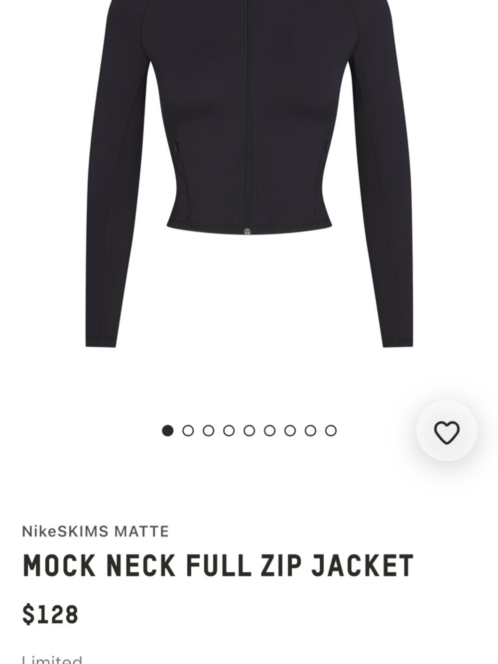 SKIMS Black Dri-FIT MATTE Zip Jacket XXS